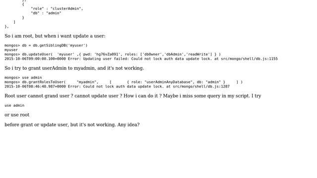 Databases: Mongo error : Could not lock auth data update lock. on root user смотреть онлайн