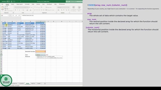 Excel INDEX function ✅ смотреть онлайн