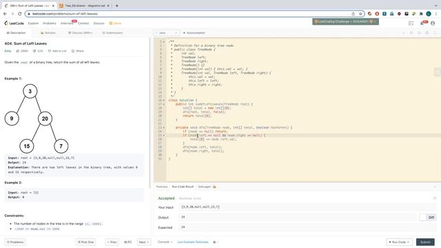 二叉树的左叶子节点之和 404. Sum of Left Leaves in Java смотреть онлайн