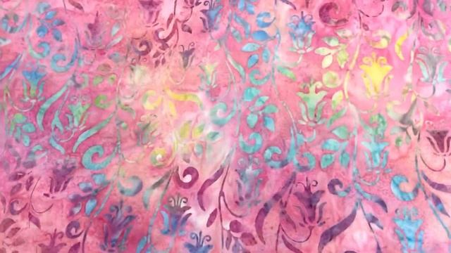 Pink Cotton Batik Fabric With Rainbow Flowers On Turquoise Blue Yellow Green - Modes4u -