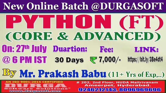 PYTHON (Fast Track) Online Training @ DURGASOFT смотреть онлайн