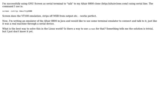 Unix & Linux: VT100 terminal emulation to use with a Java-based 8-bit computer emulator смотреть онлайн