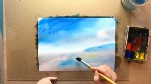 Снежный пейзаж для детей: акварель по-мокрому!