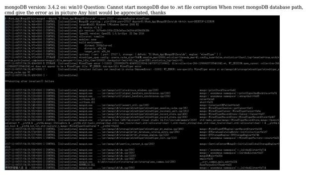 MongoDB wiredTiger Error: collection-\*.wt does not appear to be a WiredTiger file (Window10) смотреть онлайн