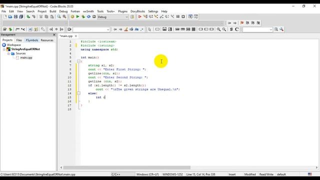 C++ Program to compare two strings are equal or not смотреть онлайн
