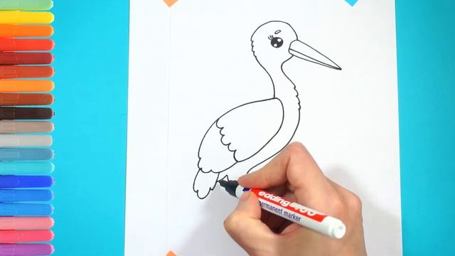Drawing and coloring of a stork. Как нарисовать аиста. Простой рисунок. смотреть онлайн