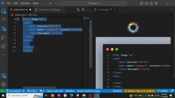 vs code extension code snap