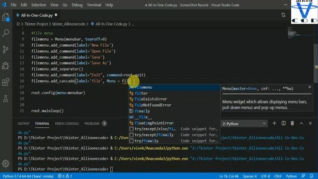 Menu Bar In Tkinter | How To Create Menu Bar In Tkinter | All In One Code смотреть онлайн