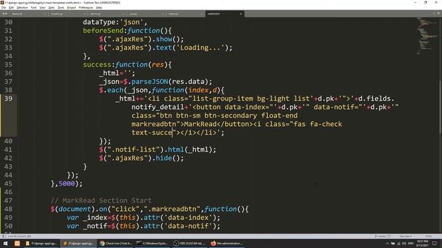 Notification system MarkAsRead system jquery ajax #3 | Django Full Course: Gym Management System #2 смотреть онлайн