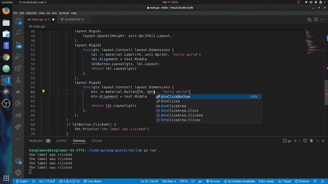 Buttons And Horizontal Layout In Golang Gio Ui Framework