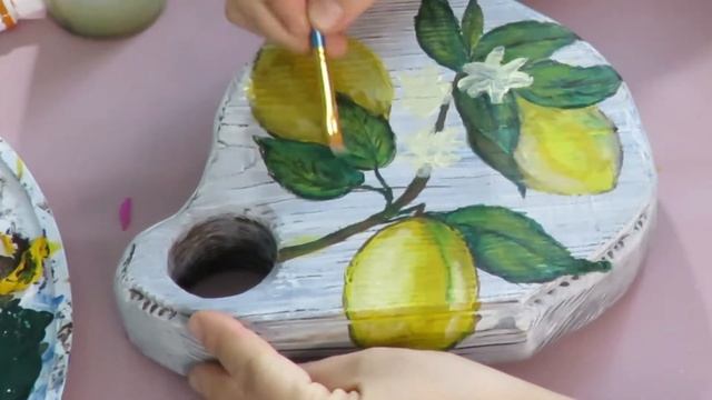 Sorrento Lemons. Рисую лимоны на деревянной доске;
