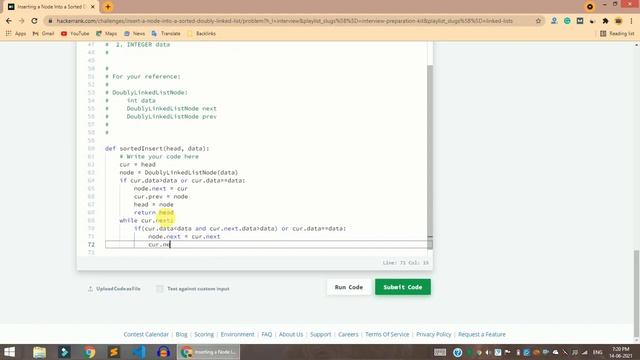 HackerRank Inserting a Node Into a Sorted Doubly Linked List problem solution in Python Programming смотреть онлайн