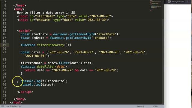 How to Filter a Date Array in Javascript Inputs Part 2 смотреть онлайн