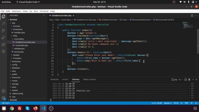 Botman integration with Laravel (Lesson-3) | Advance User Input and Conversation with Chatbot смотреть онлайн