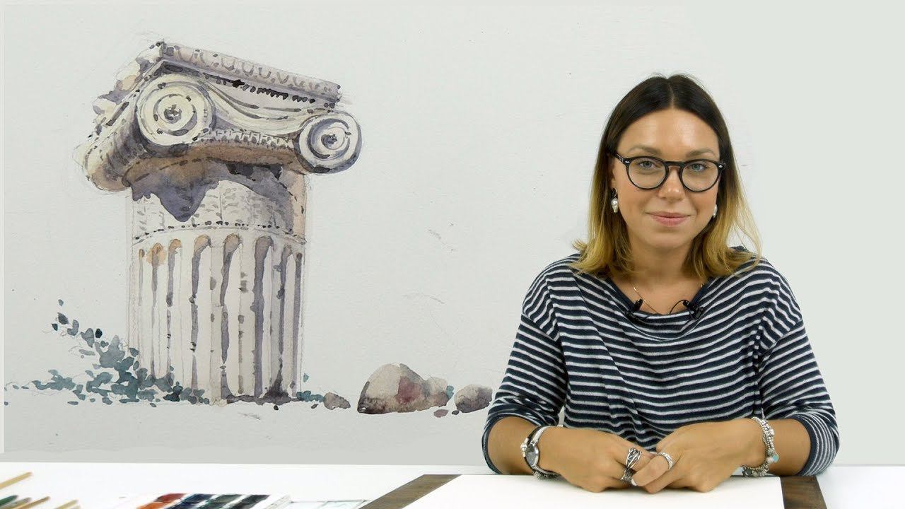Экспресс-урок по акварельному скетчингу «Античная колонна» | Как нарисовать колонну смотреть онлайн