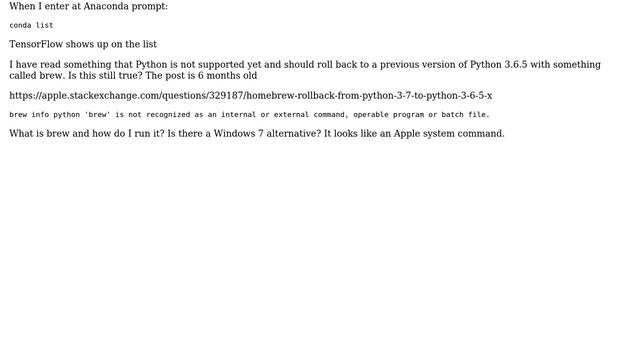Python TensorFlow module not showing up on a Windows 7 machine despite it showing up via "conda... смотреть онлайн