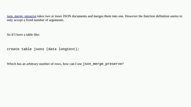 Dba: json_merge_preserve on a column of JSON data смотреть онлайн