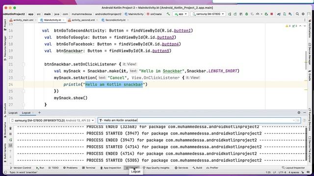 20 - Kotlin Android studio | Snackbar & Alert Dialog смотреть онлайн
