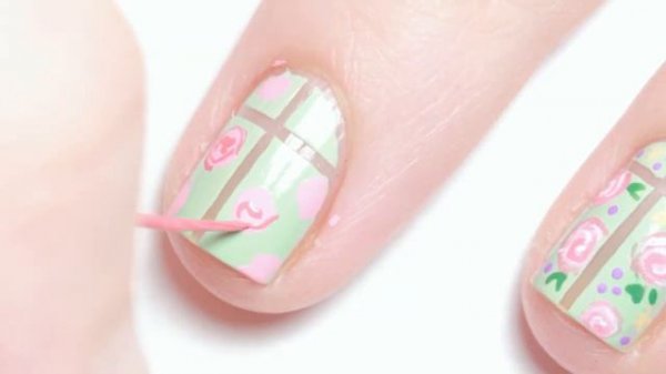 Mint Floral Cross Nail Art + Negative Space