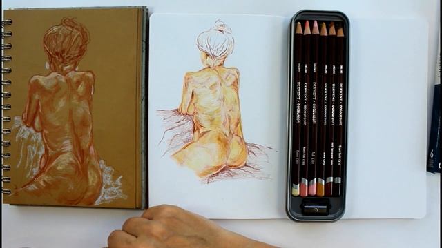 First go with Derwent Coloursoft Skin Tone Pencils, life drawing sketch смотреть онлайн