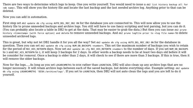 Databases: DB2 ARCHIVE mode - Can all archive logs be deleted after doing the FULL OFFLINE backup? смотреть онлайн