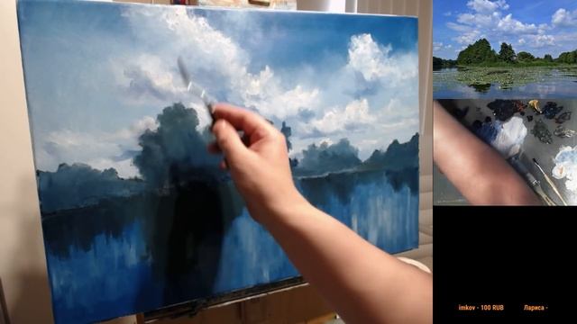 ? ХуДоЖнИкИ Картина маслом / Пейзаж / Река кувшинки облака / Рисуем вместе с Александром Григорьевы смотреть онлайн