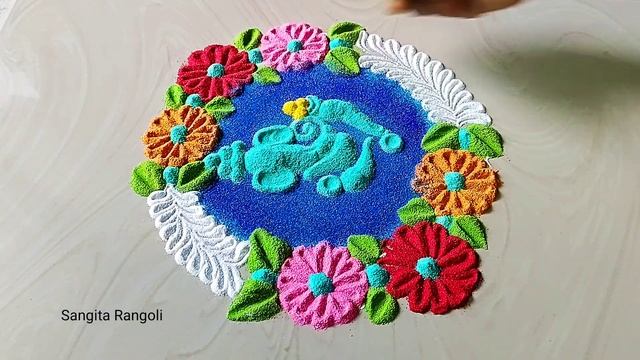 2 Stress Relieves Ganesh Chaturthi Rangoli / Relaxingrangolivideo/ Satisfyingrangolivideo