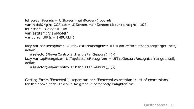 iOS : Swift - Error 'Expected ',' separator' and 'Expected expression in list of expressions' смотреть онлайн