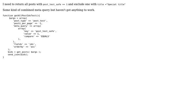 Wordpress: Get all posts with a certain meta key, except for one with specific title смотреть онлайн