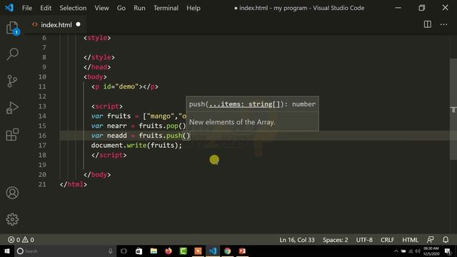 Array methods Pop Push and shift in Javascript in Hindi for beginners ...