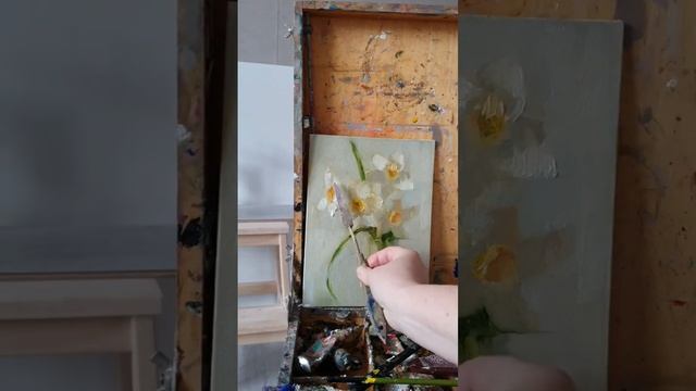 Нарциссы. Живопись маслом. Этюд. 24х18 смотреть онлайн