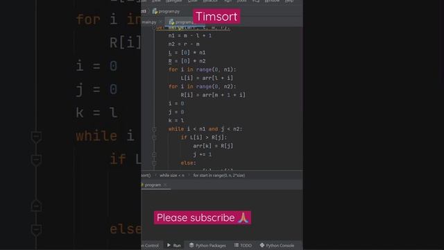 Timsort sorting algorithm using python смотреть онлайн