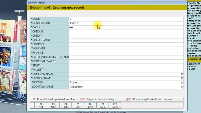 GoFrugal RPOS7 - Bill Prefix Master смотреть онлайн