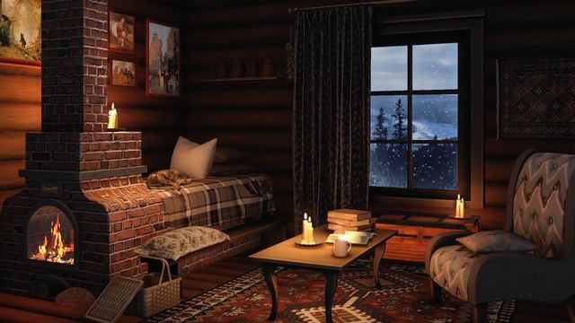 Cozy Vintage Winter Cabin With Blizzard, Howling Wind And Fireplace Sounds For Relaxation And Sleep