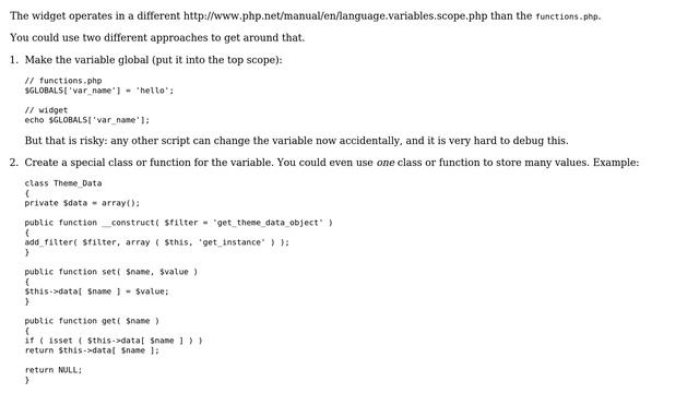 Wordpress: Displaying a variable stored in functions.php inside widget смотреть онлайн