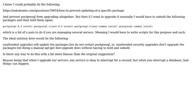 Ubuntu: Prevent postgresql from restarting via automatic updates смотреть онлайн