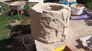 Вазон из белого цемента и песка, арт бетон