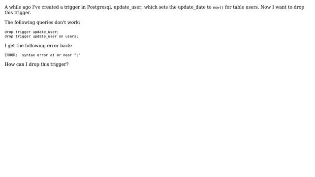 Databases: Postgresql - how to drop a trigger смотреть онлайн