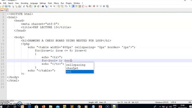 PHP Lecture 13: DRAWING A CHESS BOARD USING A NESTED FOR LOOP IN PHP смотреть онлайн