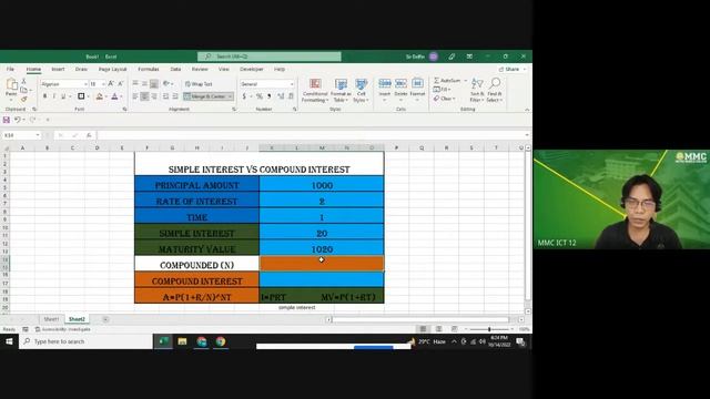 simple interest vs compound interest MS EXCEL tutorial смотреть онлайн