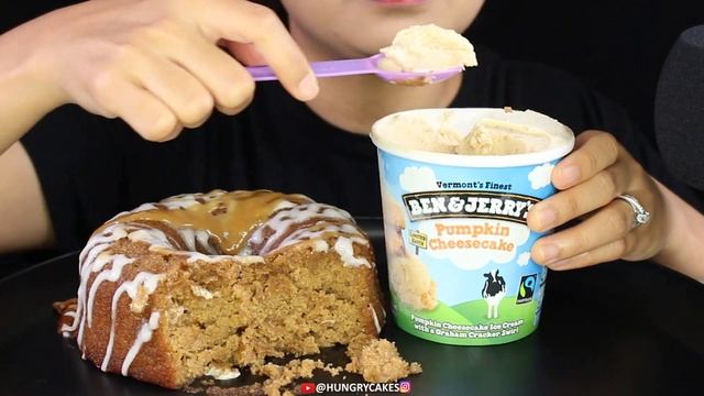 ASMR Ben & Jerry's PUMPKIN CHEESECAKE ICE CREAM And PUMPKIN CAKE Eating Sound MUKBANG