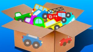 МАШИНКИ в Большой коробке. Изучаем виды транспорта: Пожарная машина, Полицейская машинка, Такси