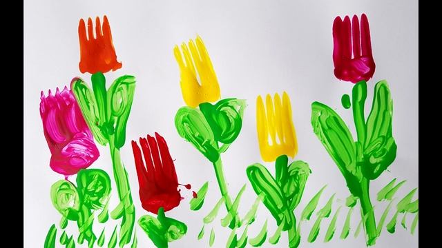 Тюльпаны НЕОБЫЧНОЕ рисование Рисуем ВИЛКОЙ Tulip Painting with a Fork Весеннее творчество с детьми смотреть онлайн