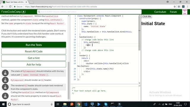 freecodecamp-React Set State with this setState-solution смотреть онлайн