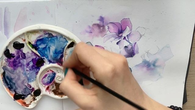 Объясняю как рисовать гортензию акварелью! Скетч смотреть онлайн