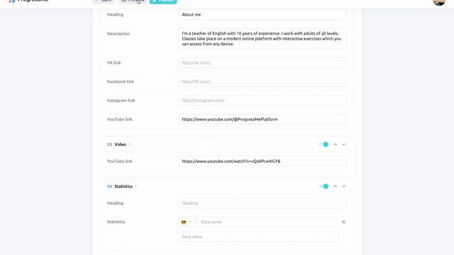 Личный сайт преподавателя ProgressMe