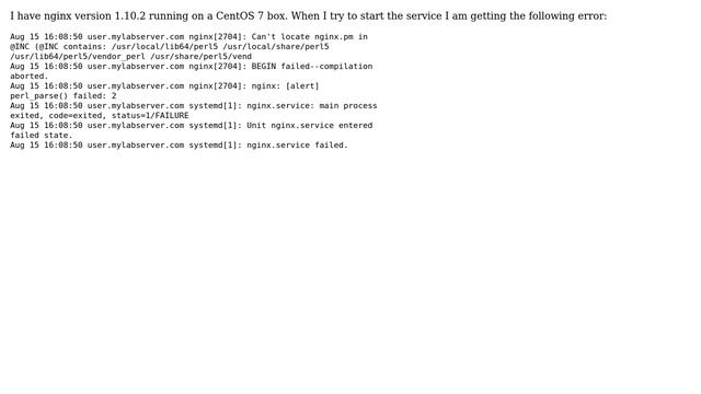 Unix & Linux: nginx fails with following error: nginx: [alert] perl_parse() failed: 2 смотреть онлайн