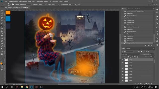 Обработка фото в художественном стиле. Процесс. | Halloween Speed Art Photoshop смотреть онлайн