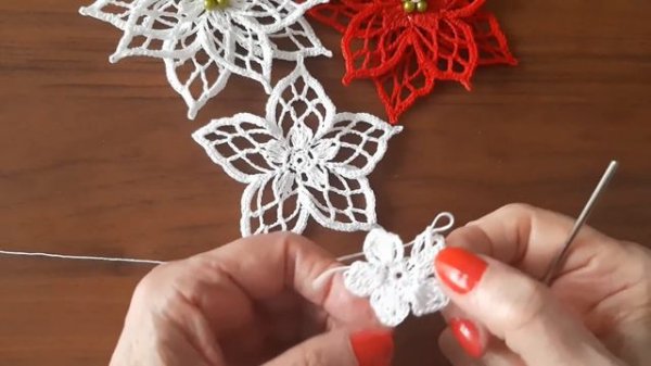 Kwiat 12 cm, gwiazda betlejemska na szydełku. Wzór autorski Author pattern Renia K. Crochet tutoria
