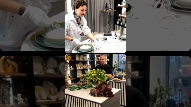 Праздничный стол с красивой посудой и цветами смотреть онлайн